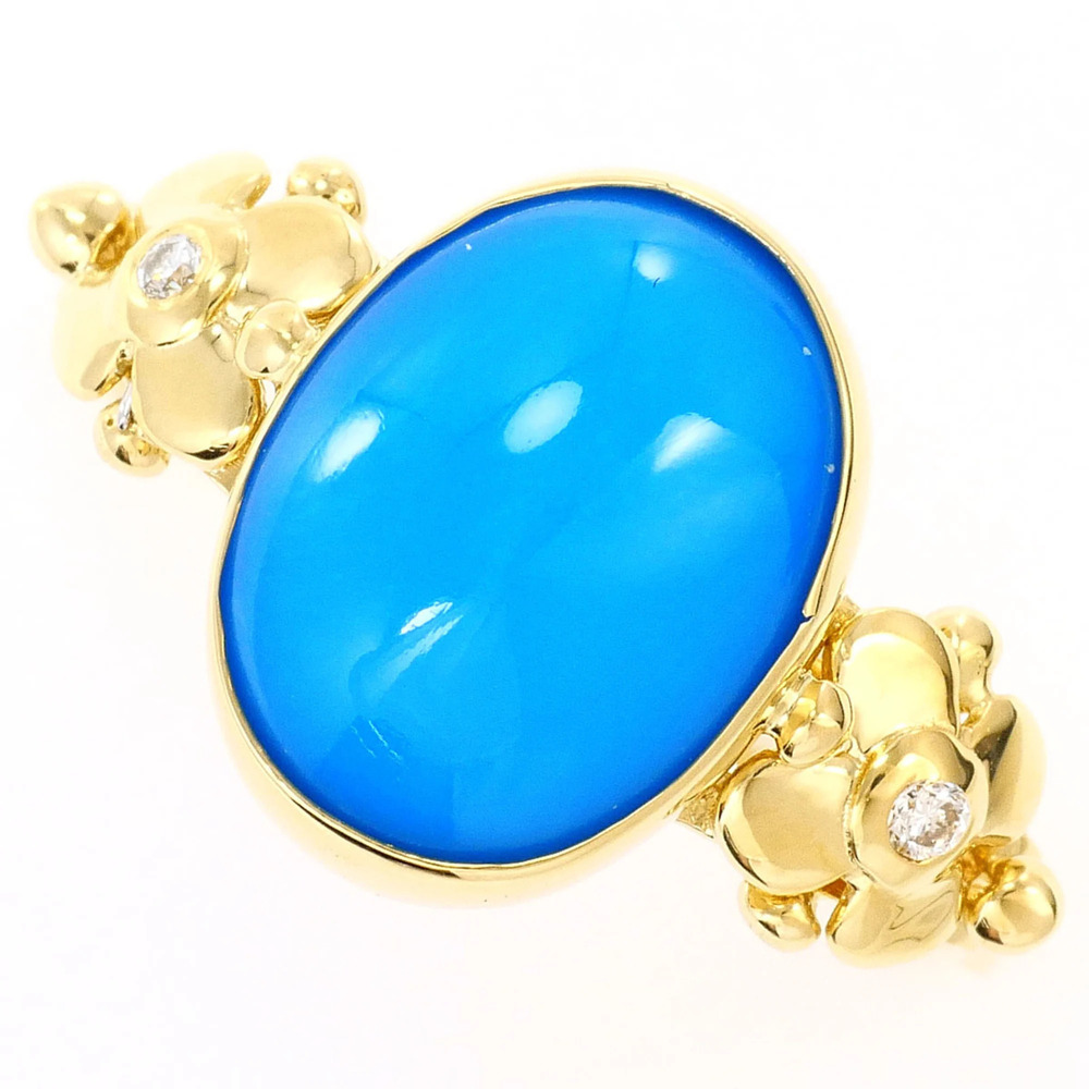 18K (18-karat) Yellow Gold Ring with Turquoise and Diamond (carat mark not sp...